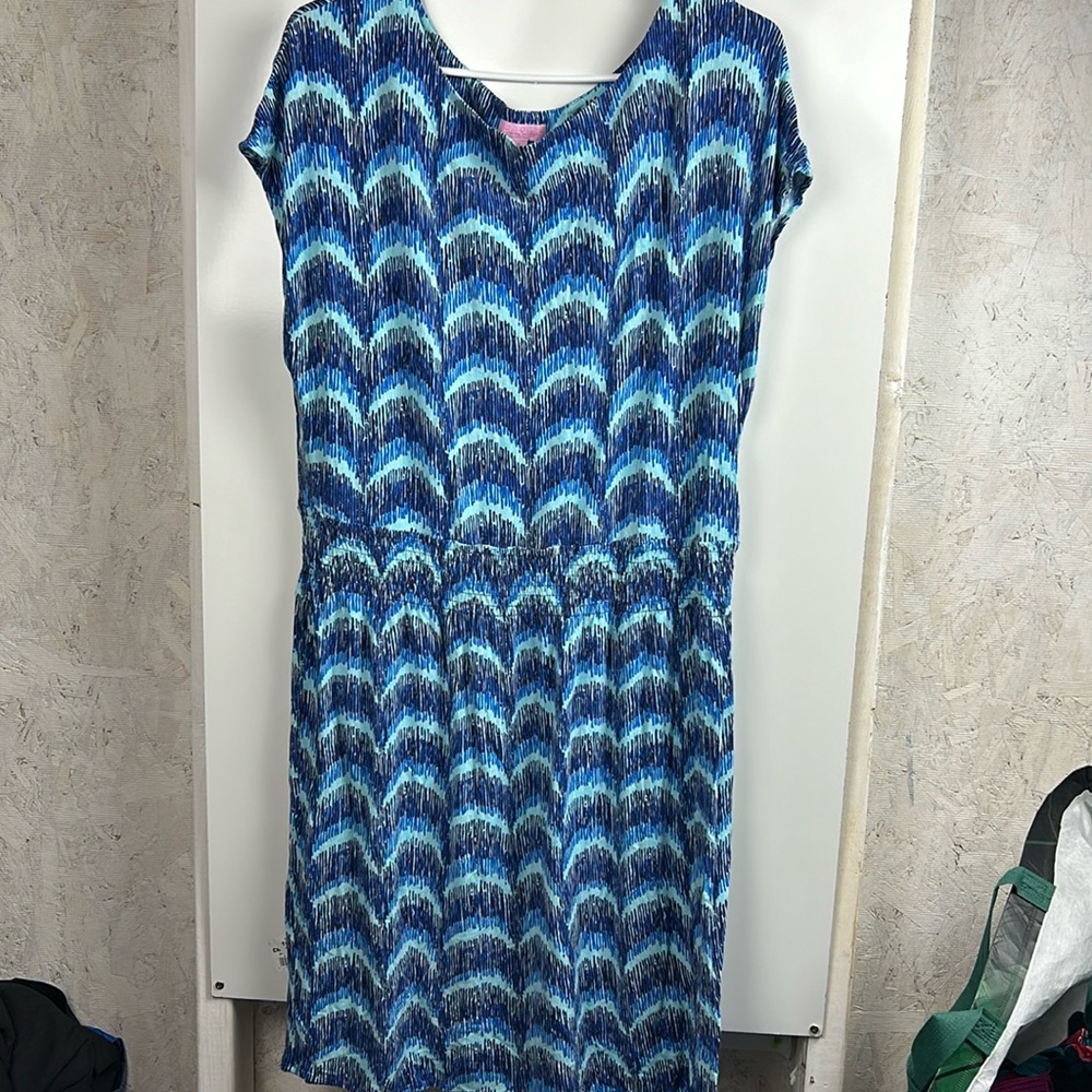 Lilly Pulitzer Blue Multi Wave Print Short Sleeve Dress size XL